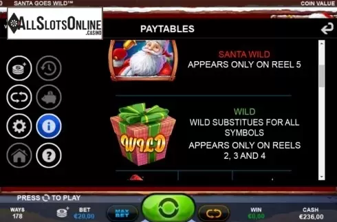 Paytable 2. Santa Goes Wild from Plank Gaming