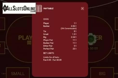 Paytable 1. Satoshi Baccarat Super Squeeze from OneTouch