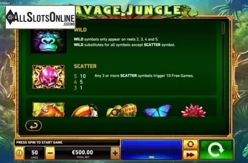 Paytable 1. Savage Jungle from Playtech