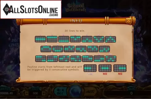 Paylines. School of Witchcraft from TIDY