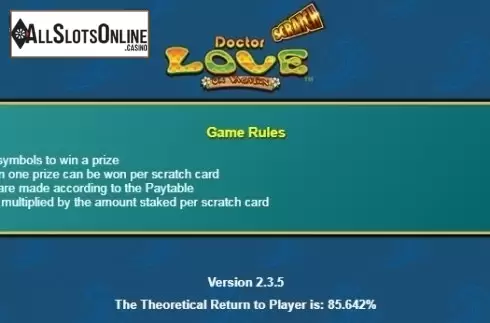 Paytable 1. Scratch Dr Love On Vacation from NextGen