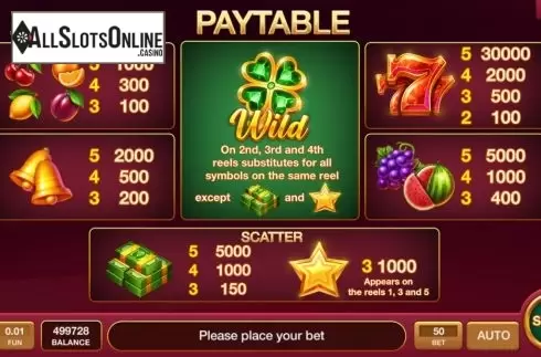 Paytable screen. Searing Hot from InBet Games