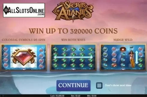 Start Screen. Secrets of Atlantis from NetEnt