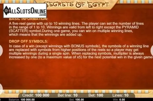 Game Rules. Secrets of Egypt (Kajot Games) from KAJOT