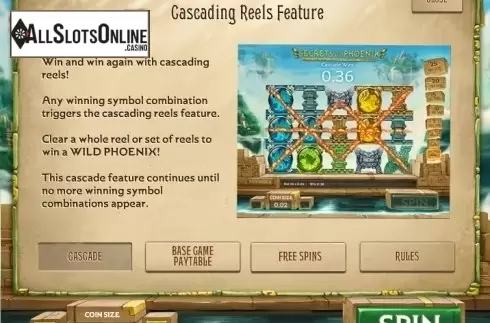Paytable 1. Secrets of the Phoenix from Roxor Gaming