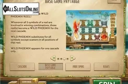 Paytable 4. Secrets of the Phoenix from Roxor Gaming
