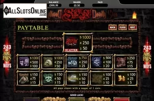 Paytable 2. Seven Deadly Sins from Genesis