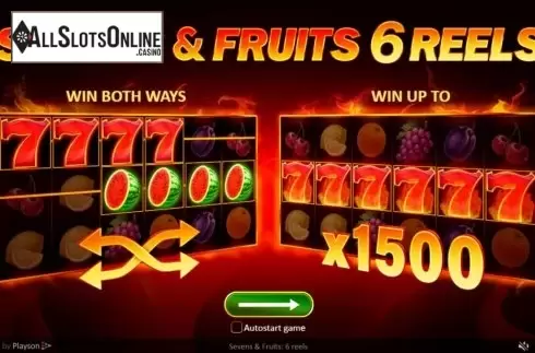Start Screen. Sevens and Fruits: 6 Reels from Playson