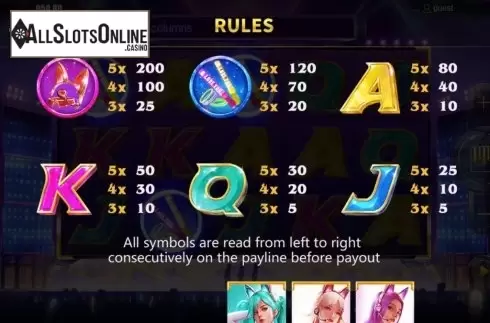 Paytable. Sexy Girls from Dream Tech