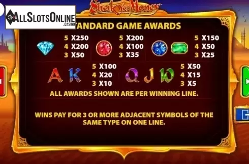 Paytable 1. Sheik Yer Money from Barcrest