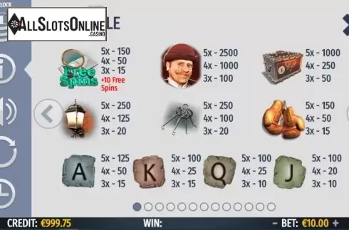 Paytable screen 1. Sherlock (Octavian Gaming) from Octavian Gaming