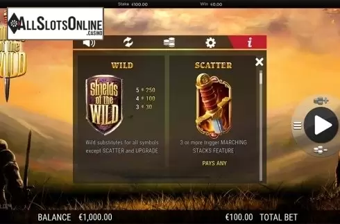 Paytable 1. Shields of the Wild from NextGen