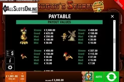 Paytable. Shogun's Secret CCS from Gamomat