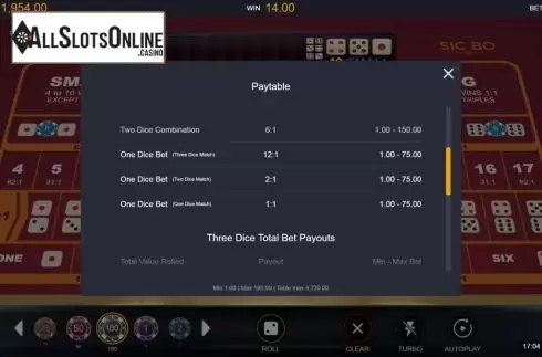 Paytable screen2. Sic Bo (Switch Studios) from Switch Studios