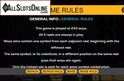 Game rules 3. Silver Enchantress Extreme from High 5 Games