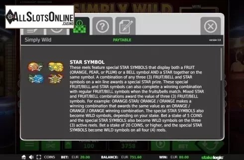 Paytable 1. Simply Wild (StakeLogic) from StakeLogic
