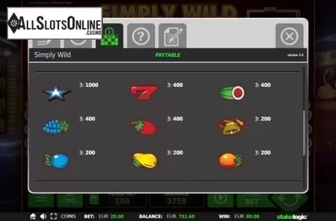 Paytable 2. Simply Wild (StakeLogic) from StakeLogic