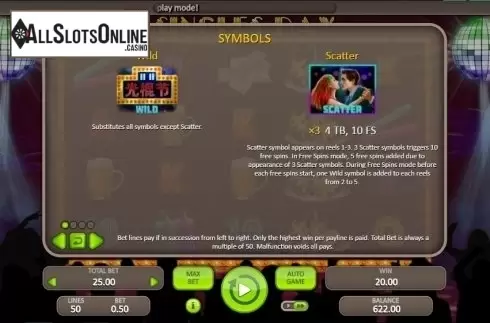 Paytable 1. Singles Day (Booongo) from Booongo