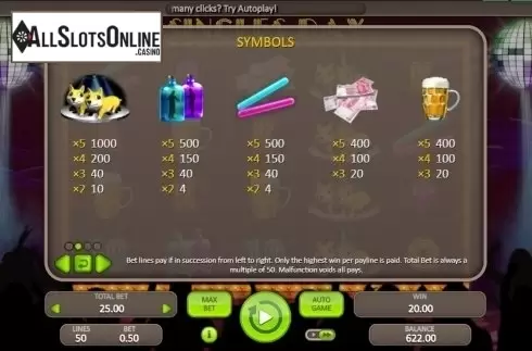 Paytable 2. Singles Day (Booongo) from Booongo