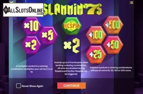 Game features. Slammin' 7s from iSoftBet
