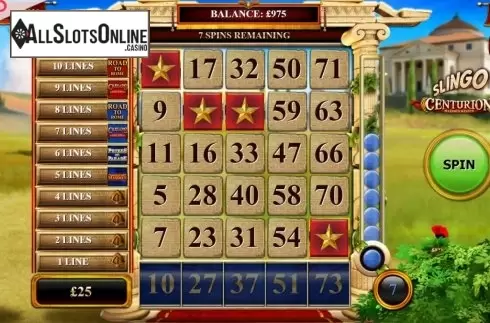 Game Screen 1. Slingo Centurion from Slingo Originals