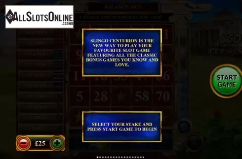 Game Rules 1. Slingo Centurion from Slingo Originals