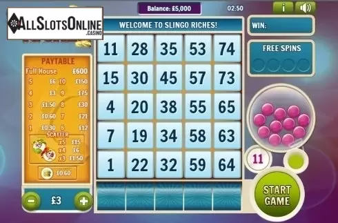 Reel screen. Slingo Riches from Slingo Originals