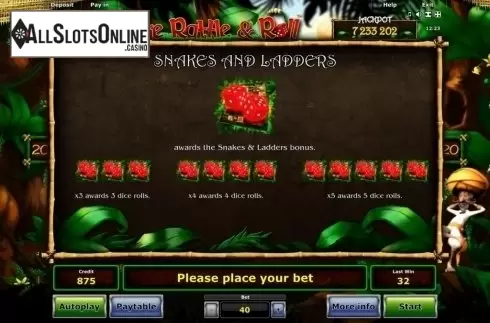 Paytable 1. Snake Rattle & Roll from Greentube