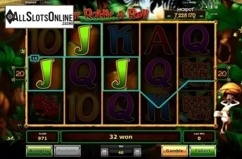 Win screen. Snake Rattle & Roll from Greentube