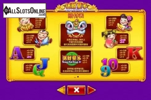 Paytable. Song Cai Tong Zi from Skywind Group