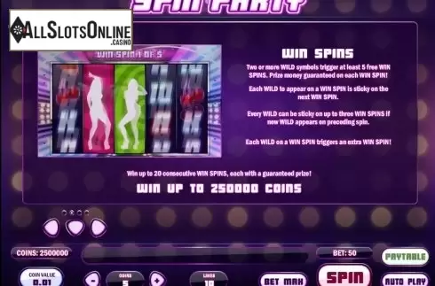 Paytable 2. Spin Party from Play'n Go