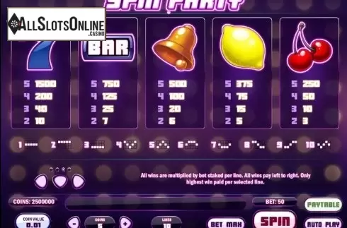 Paytable 3. Spin Party from Play'n Go