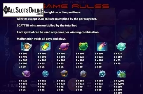Paytable 1. Spinning In Space from KA Gaming