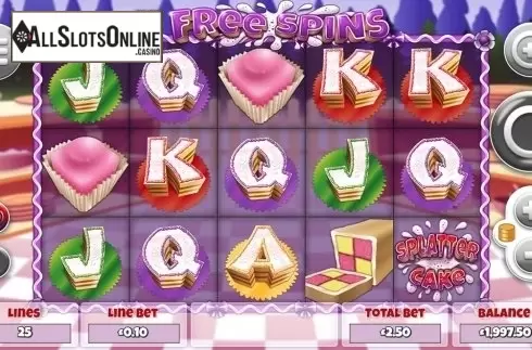 Free Spins Screen. Splatter Cake from Mutuel Play
