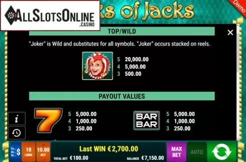 Symbols. Stacks of Jacks from Gamomat