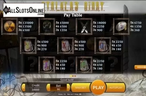Paytable . Stalker's Diary from X Play