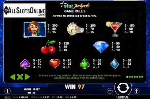 Paytable 1. Star Jackpots from Pragmatic Play