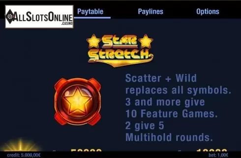 Paytable . Star Stretch from Swintt