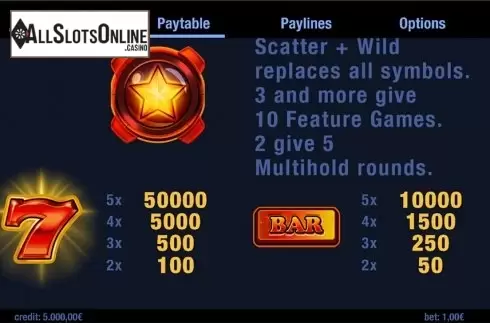 Paytable 2. Star Stretch from Swintt