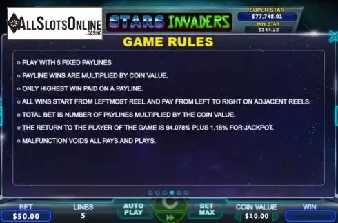 Game Rules. Stars Invaders from The Stars Group