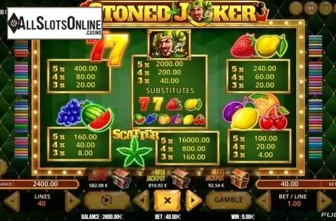 Paytable. Stoned Joker 40 from Fugaso