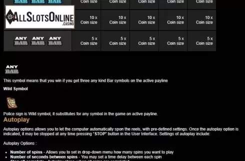 Paytable 2. Stop The Crime from Tom Horn Gaming