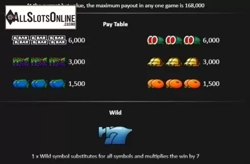 Paytable. Sunrise Reels Pull Tab from Realistic