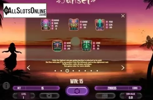 Paytable 3. Sunset (Fugaso) from Fugaso