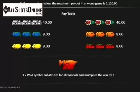 Paytable. Sunset Reels Pull Tab from Realistic