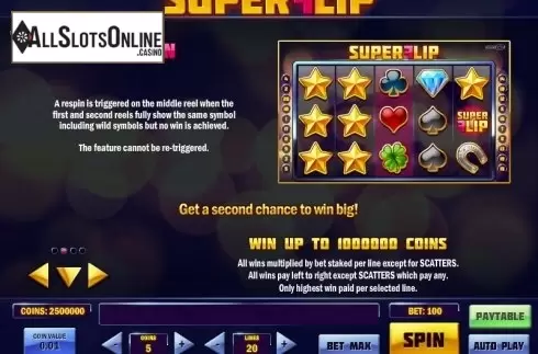 Paytable 2. Super Flip from Play'n Go