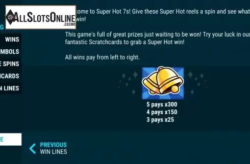 Paytable 1. Super Hot 7s (Slot Factory) from Slot Factory