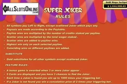Paytable 2. Super Joker (Bwin) from Bwin.Party