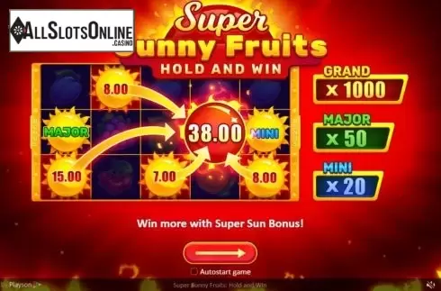 Start Screen. Super Sunny Fruits: Hold and Win from Playson