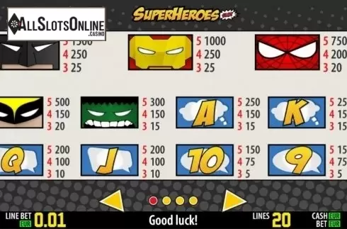 Paytable 1. SuperHeroes HD from World Match